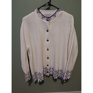 Vintage Jersild Virgin Wool Nordic Cardigan Sweater Button Down White Blue Sz 42